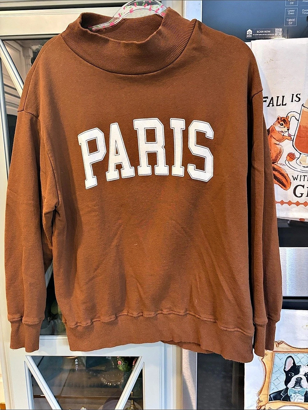Anthropologie Paris Brown Mock Neck Sweatshirt Size XS